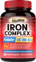 Jernkompleks Supplement 60 kapsler & 6 i 1 Magnesium Complex Supplement 120 kapsler, ikke-GMO, Glutenfri