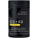 Idrettsforskning Vegansk vitamin D3 + K2 Supplement med økologisk kokosolje - 5000iu vitamin D med 100mcg Mk7 vitamin K - støtter kalsium for sterkere bein og immun helse - 30 Softgels for voksne