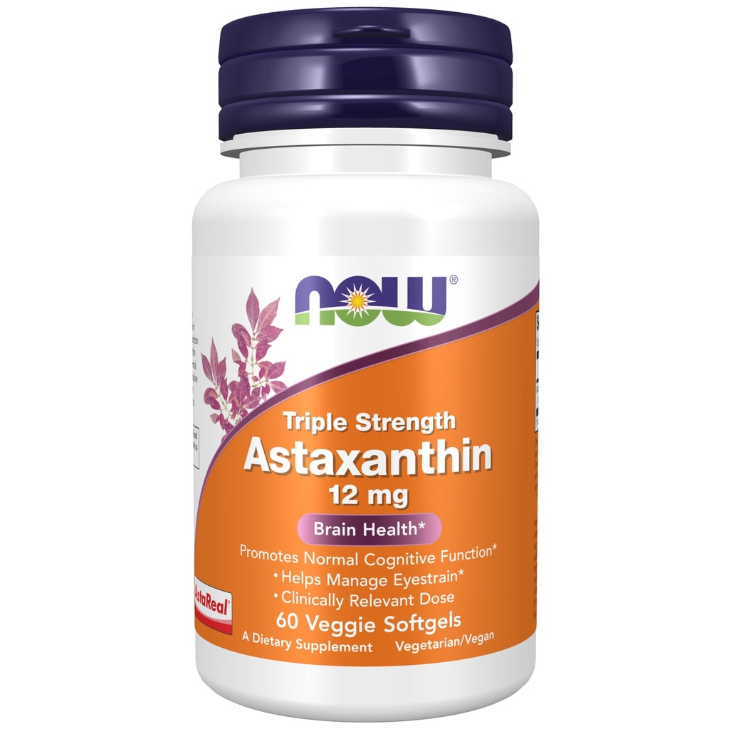 NÅ Kosttilskudd, Triple Styrke Astaxanthin 12 mg, Triple Styrke, Hjerne Helse*, Hjelper Administrere Øyestreng*, 60 Veggie Softgels