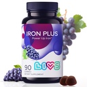 LIVS Jern Supplement for kvinner og menn med vitamin C, A, B3, B5, B6, B12, Biotin, sink & folat ikke-GMO, Glutenfri Chewable Supplement som Gummy for energiforsterkning og anemi støtte - - 90 Antall