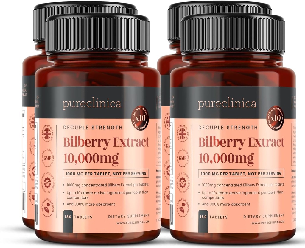 Bilbær ekstrakt 10.000 mg x 720 tabletter (4 flasker) - 10 X Mer anthocyanidiner per tablett enn de fleste andre