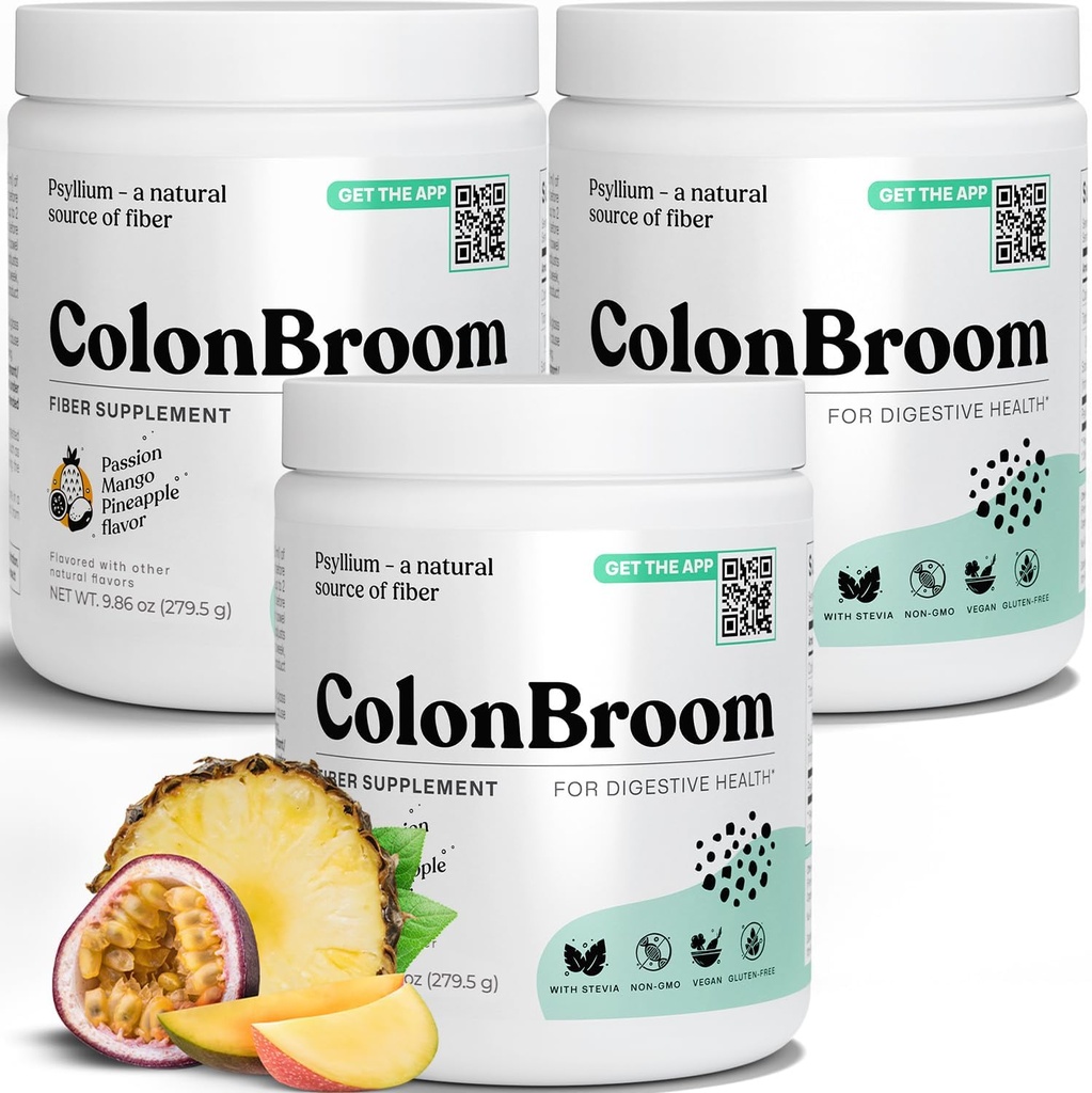 ColonBroom Psyllium Husk pulver med Stevia (Tropiske frukter) - Colon renser for gloating relief & Gut Helse - Colon Broom Fiber Powder Drink - Vegansk Fiber Powder Stevia Supplement, 150 Serveringer