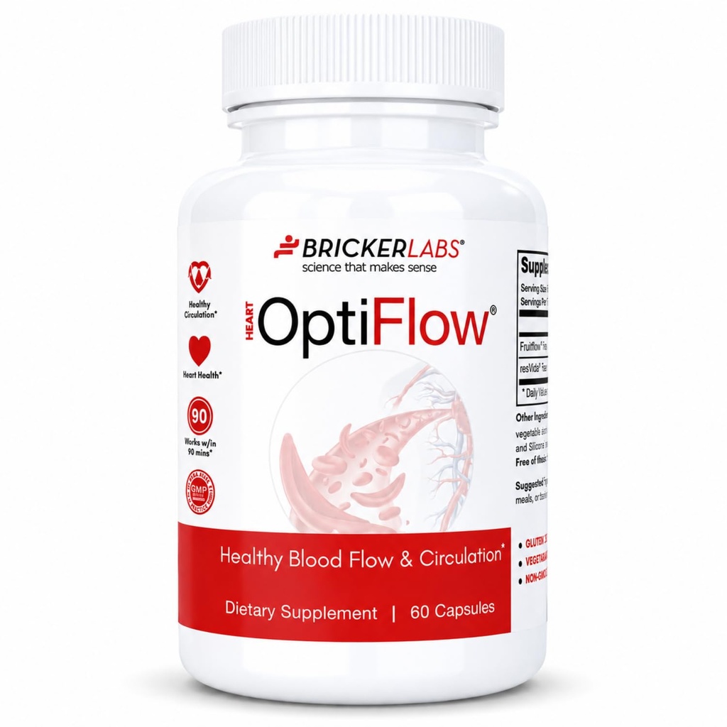 Bricker Labs OptiFlow blodsirkulasjonsvitaminer, støtter naturlig sunn blodstrøm, inneholder fruktflow og resVida Trans resveratrol. Blodoptimeringstilskudd 60 kapsler