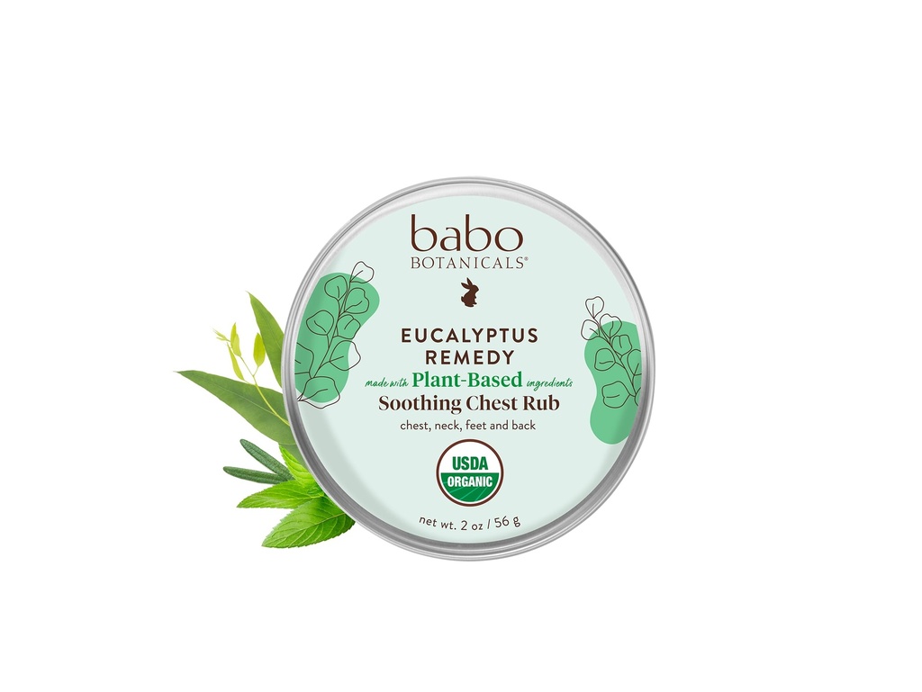 Babo Botanicals Eucalyptus Remedy Soothing Chest Rub - USDA Organic - beroligende relief med eucalyptus, lavendel & rosmarin eteriske oljer - laget uten Camphor eller Petroleum - For alderen 3+