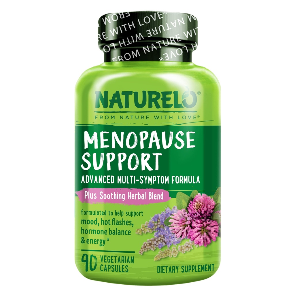 NATURELO Menopause kosttilskudd for kvinner, Herbal blanding med svart cohosh for Menopause Hot Flashs Avansert Estrogen Multi-Symptom Formula 90 kapsler