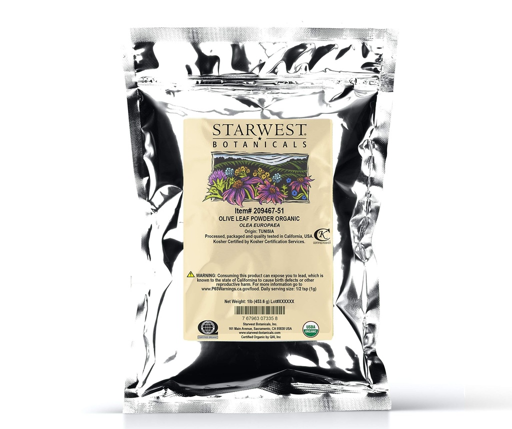 Starwest Botanicals Organic Olive Leaf pulver, 1 pund