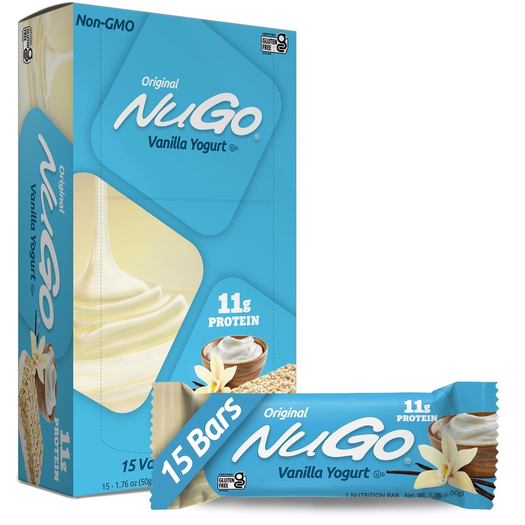 NuGo Protein Bar, Vanilla Yogurt, 11g Protein, 170 kalorier, Glutenfri, 1.76 Ounce hver, 15 greve (Pack of 1)