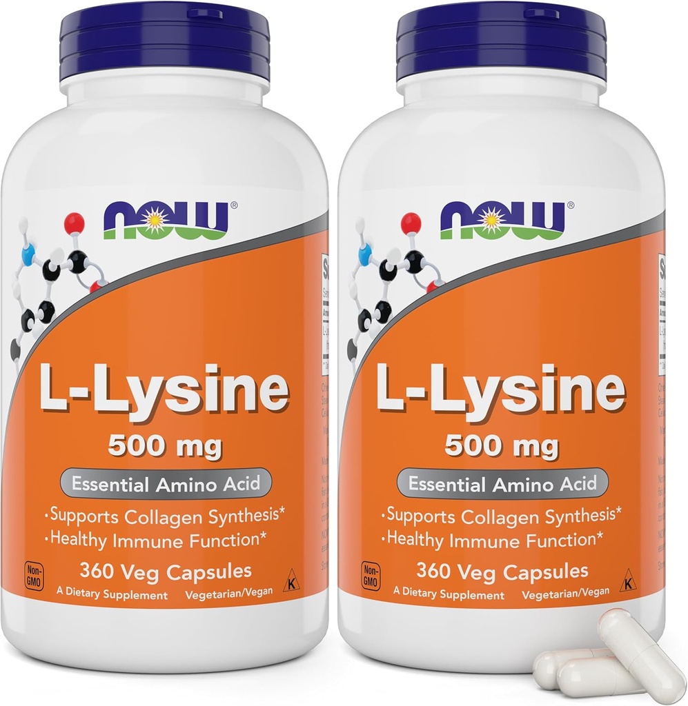 Nå L-Lysine 500 mg, 360 vegetariske kapsler (pakke på 2)