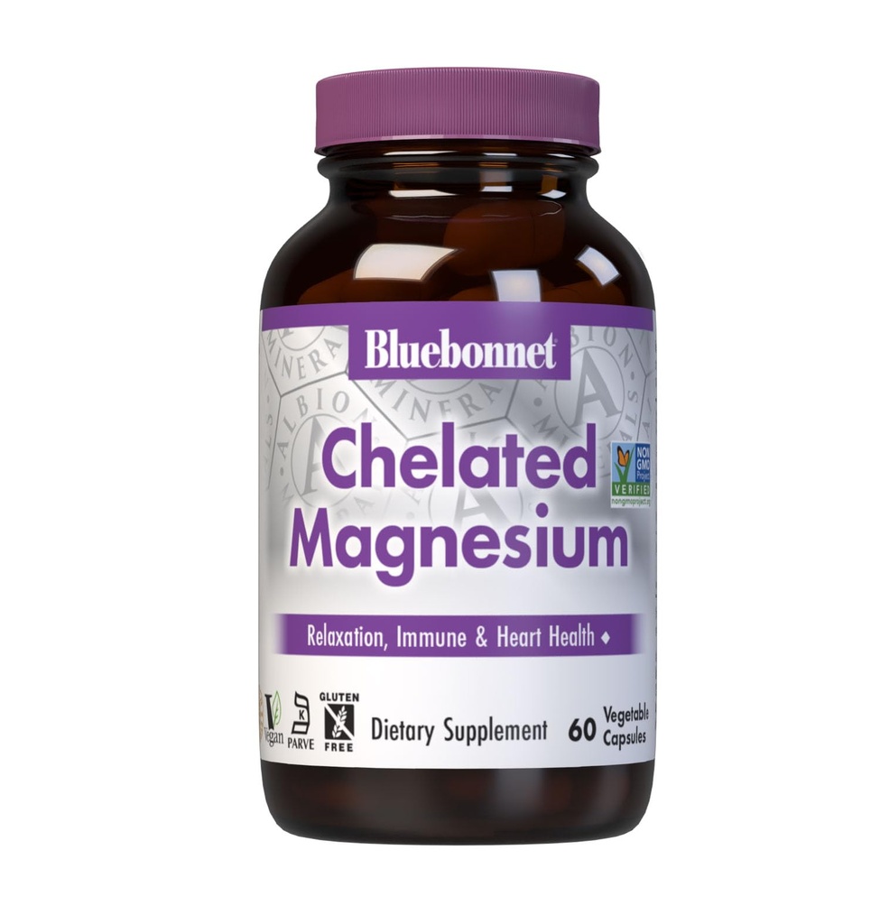 Blåbonnet Ernæring Albion Chelated Magnesium Grønnsaker Kapsel, 200 mg, Stress Relief, Vegansk, Ikke GMO, Glutenfri, Soya Gratis, Melkfri, Kosher, 60 Grønnsaker Kapsel, 1 måned Supply