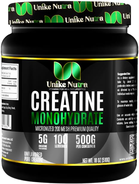 Pure Creatine Monohydrate pulver Supplement, Unflavored, støtter bulk muskel energi, gjenoppretting, og styrke - Kreatin Supplement for menn og kvinner - 500G, 5000 mg Per Serv (5g) - 100 Serveringer