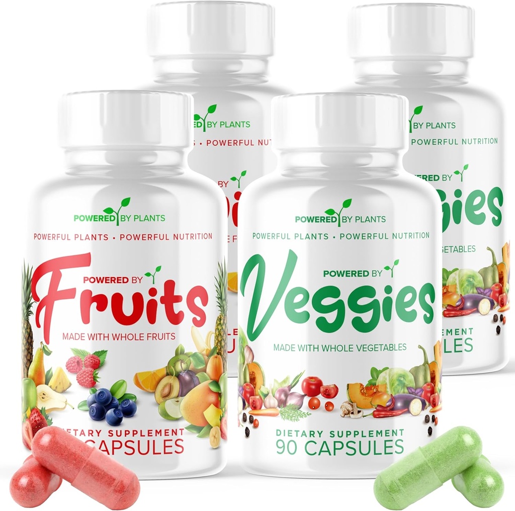 Daglig frukt og grønnsaker Supplement - 360 kapsler i 60 dager, ikke GMO & Glutenfri Supermat med naturlige vitaminer - drevet av planter, 4-pakke