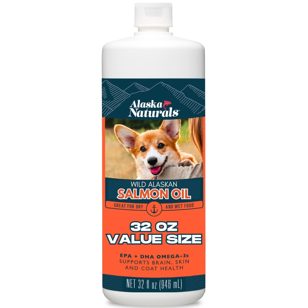 Alaska Naturals Wild Alaskan Salmon Fish Oil Supplement for hunder hud og Coat med EPA DHA Omega 3 fettsyrer flytende mat topper 32 oz.