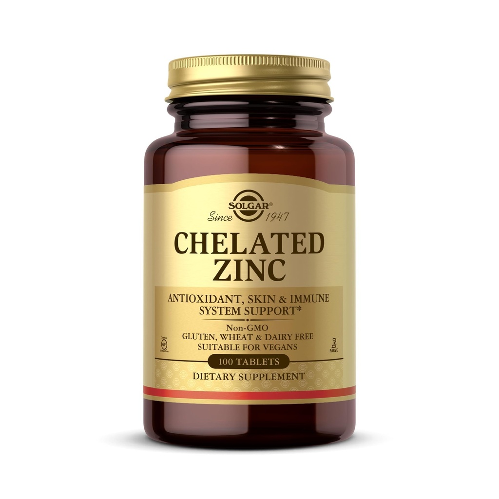 Solgar Chelated Sink, 100 Tabletter - Sink for sunn hud - støtter cellevekst og DNA-formasjon - Ekserts Antioksidant aktivitet - støtter et sunt immunsystem - Ikke GMO, Glutenfri - 100 Services