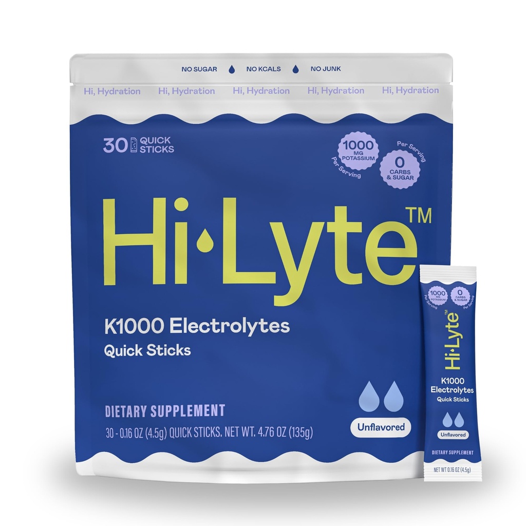 Hi-Lytte K1000 Electrolytes Sticks Unflavored Keto & Performance, 30 Services