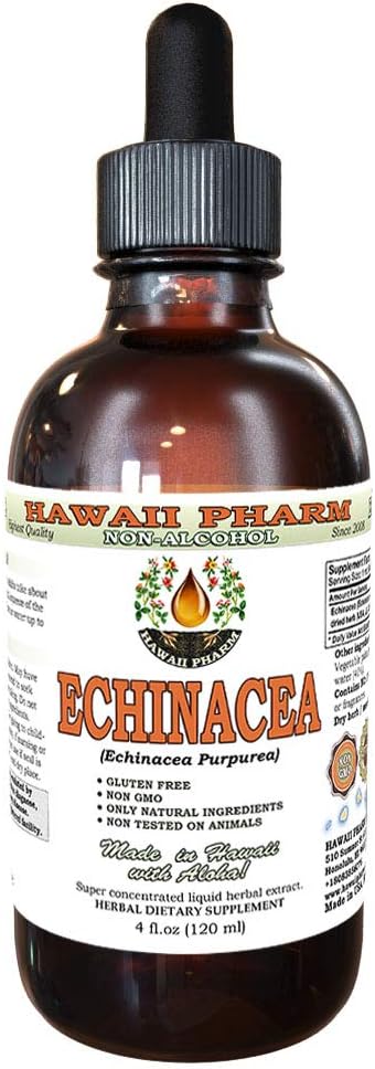 Echinacea alkoholfri flytende ekstrakt, organisk Echinacea (Echinacea Purpurea) tørket Herb Glycerite Hawaii Pharm Natural Herbal Supplement 4 oz
