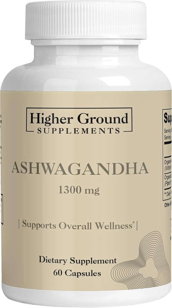 Ashwagandha med svart pepper | Herbal Supplement for stress relief, humørforbedring, immunsystem, kognitiv funksjon, hormonregulering | Kolesterol nivåer | Ikke-GMO | Glutenfri | 60 kapsler