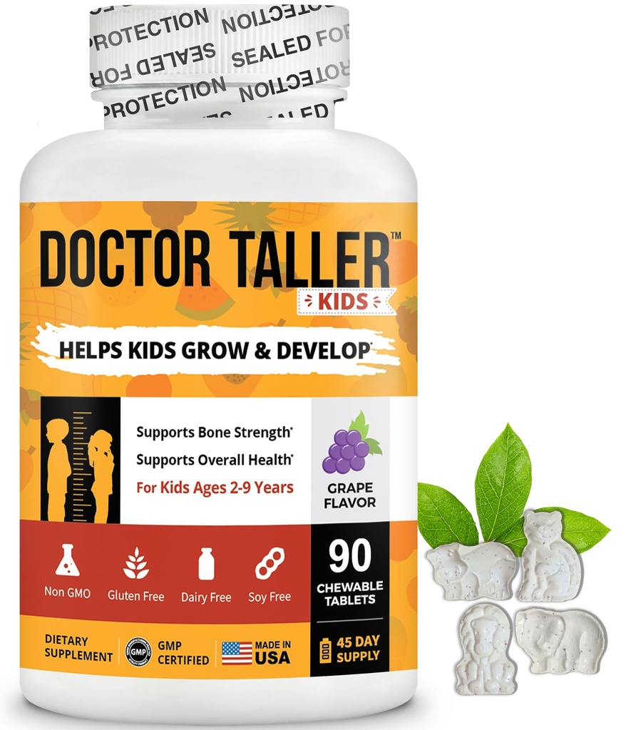 Dr. Taller Kids - Kids flervitaminer, Todler Vitaminer - Støtte Bone Styrke, Forbedret immunitet med kalsium, Multivitaminer for alder 2 til 9 - Grape Flavor - 90 Chewable Tabletter