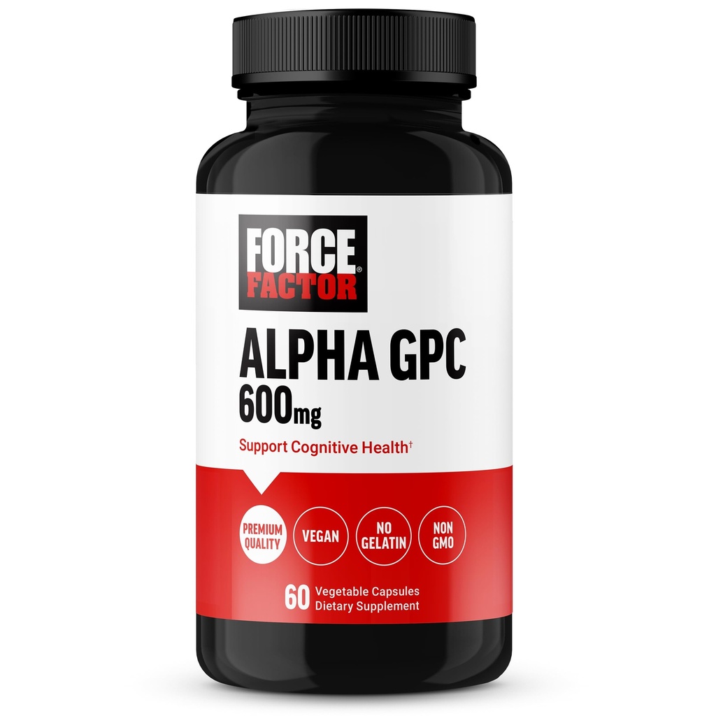 FORCE FACTOR Alpha GPC Brain Supplement for hukommelse og fokus, Mood Support Supplement med Alpha GPC 600mg, Premium kvalitet, vegansk, ikke-GMO, 60 kapsler