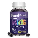 Føle god Vitamin Co. Elderberry Gummies for barn immun støtte | Naturlig antioksidant immunforsterker | med vitamin C og sink | Glutenfri og vegetarisk | 90 gummier