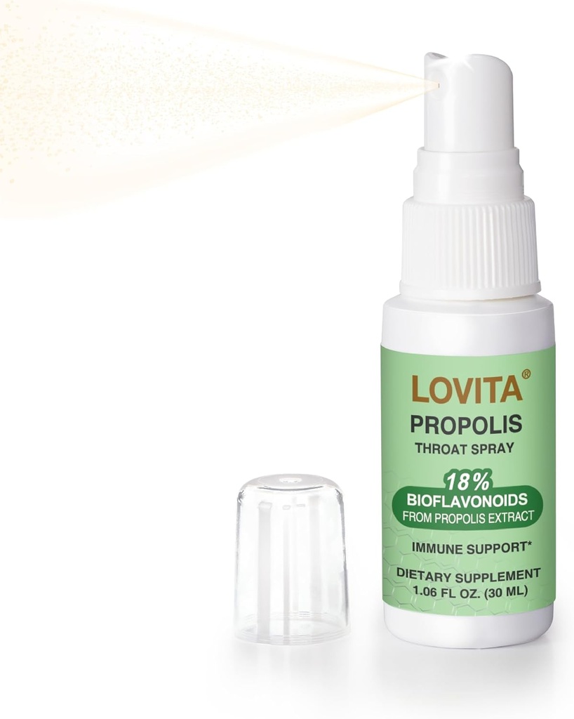 Lovita Bee Propolis Throat Spray, 18% Bioflavonoider, alkohol-fri, immunstøtte, Throat Soothing, Antioksidant, Gentle Smak, 1 fl Oz (pakke med 1)