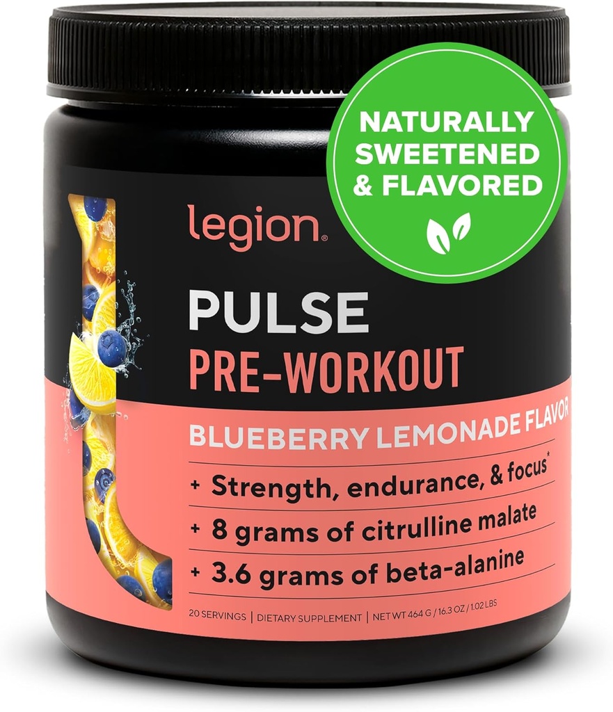 LEGION- Alle naturlige nitric oksid preworkout Drink å øke energi, kreatinfri, naturlig søtet, Beta Alanine, Citrulline, Alpha GPC (Blueberry Lemonade)
