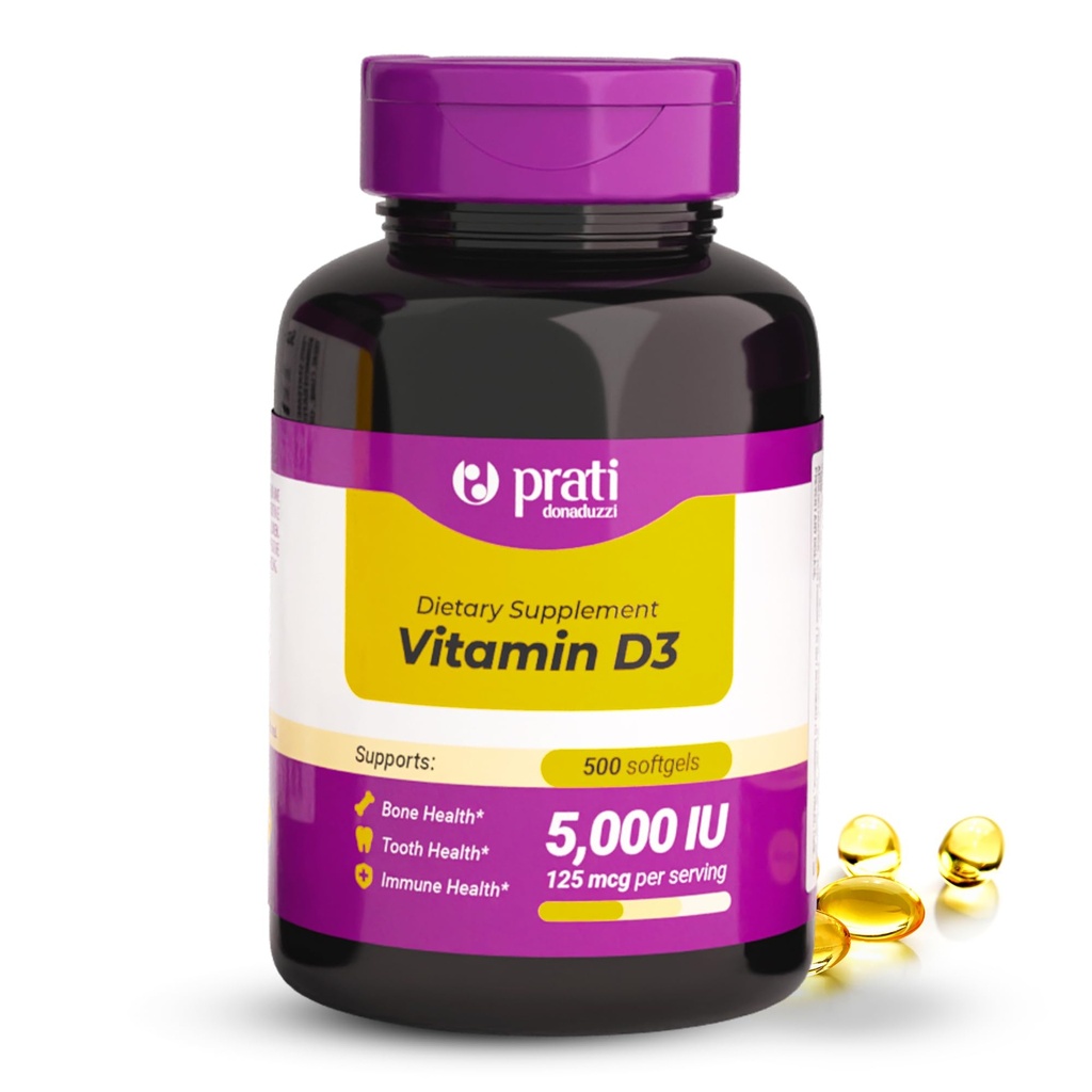 Vitamin D3 5000 IU – 500 Softgels – Støtter Forsvarssystem, Bein og Muskel helse – Familiestørrelse