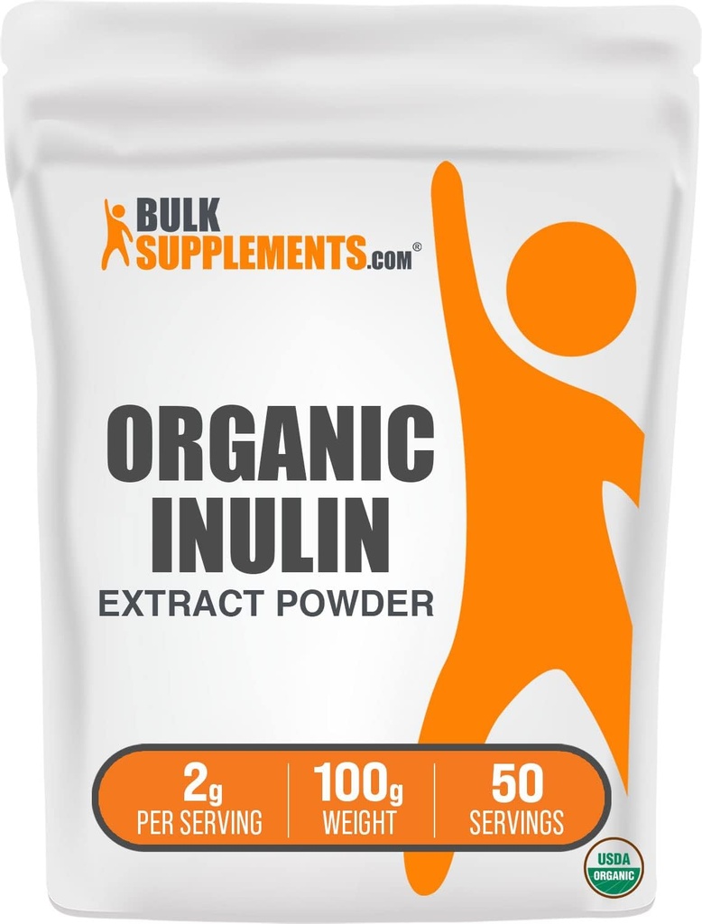 BulkSupplements.com Organic Inulin Extract pulver - Fiber Supplement, Herbal Supplement - Inulin pulver økologisk, Glutenfri - 2g per servering, 100g (3,5 oz) (Pack of 1)