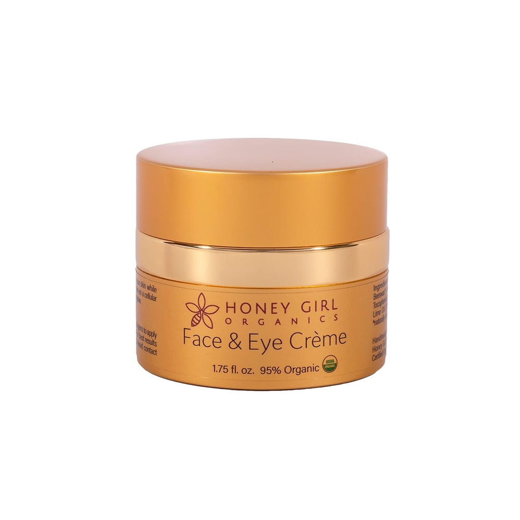 Honning Jente Organics Ansikt & Øye Crème, USDA Certified Organic Facial Moisturizer & Under Eye Cream For Wrinkles, Mørke Sirkler og Puffiness w/Hydrerende Honning, Beeswax, Essential Olier & EVOO. 1.75oz