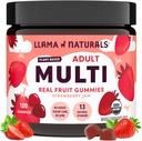 Llama Naturals Multivitamin for kvinner og menn, vegansk, organisk gummi med vitamin D, C & K, voksne ekte frukt gummy vitaminer, Chewable Multivitamin Supplement, Ingen lagt til sukkerrør, Jordbær, 120 Ct