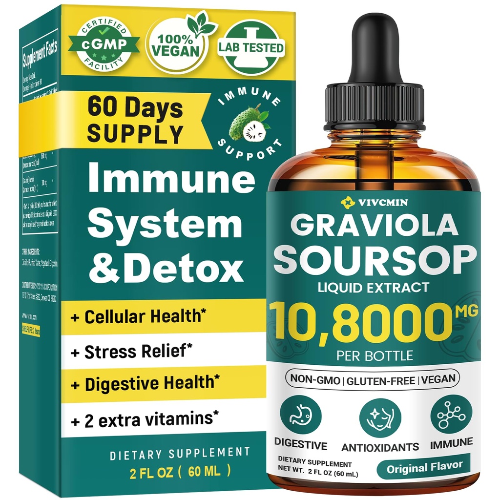Graviola Soursop Leaf Ekstrakt væske - Soursop Bitters Liquid, Support Immune, Relax, Lever og søvn | Ikke-GMO, Sukker & Glutenfri, Original Flavor, 2 Fl Oz