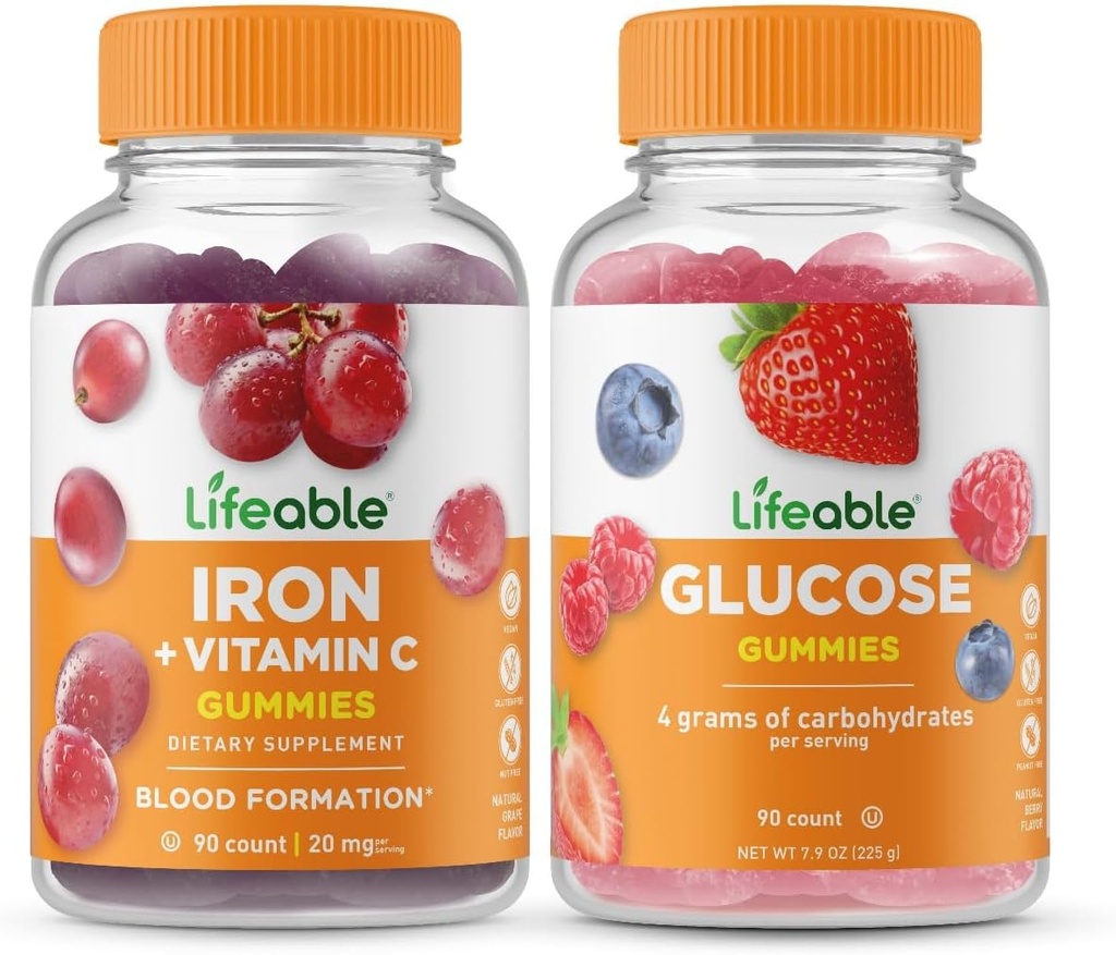 Livbart jern med vitamin C + glucose, Gummies Bundle - Great Tasting, Vitamin Supplement, Glutenfri, GMO Gratis, Chewable Gummy