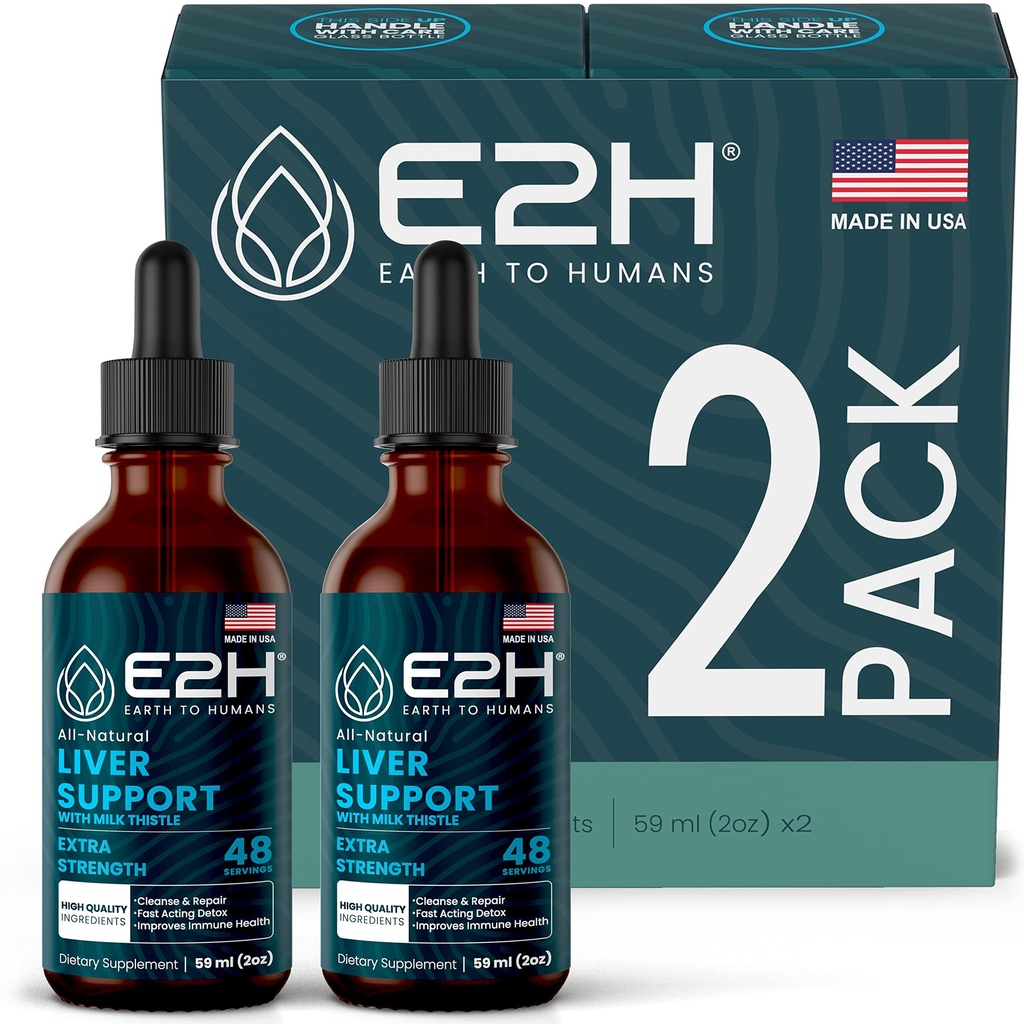 E2H Liver Support Supplement med Melk Thistle - Liver Helse Formula - Artichoke Extract, Dandelion Root, Chanca Piedra, og mer - Absorbent flytende formel (2 flasker)