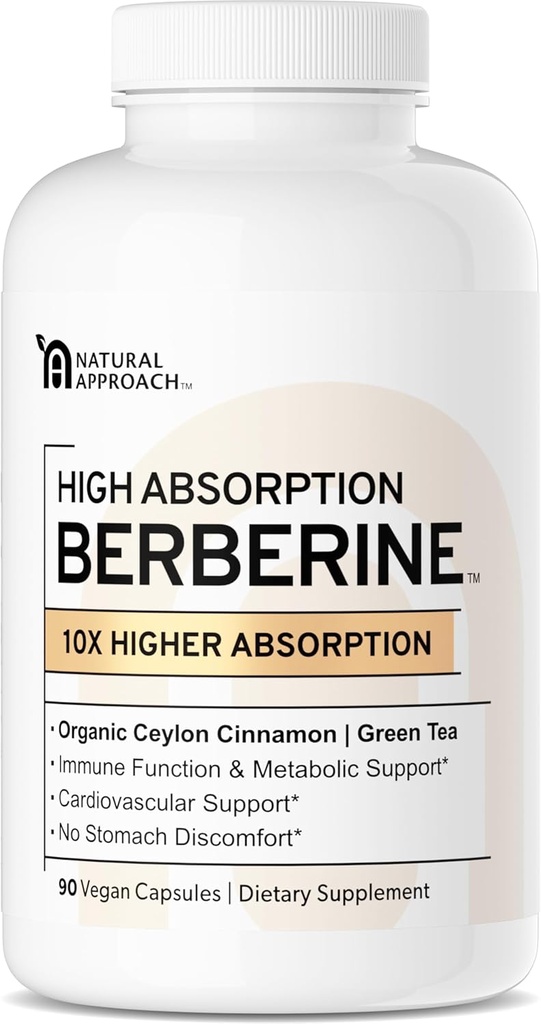 Høy absorpsjon Berberine Phytosom - 10X Mer Biotilgjengelig | Metabolsk støtte for kvinner og menn | Ceylon Cinnamon + Grønn Te Ekstrakt | Berberis Aristata Supplement | 90 Kapsler