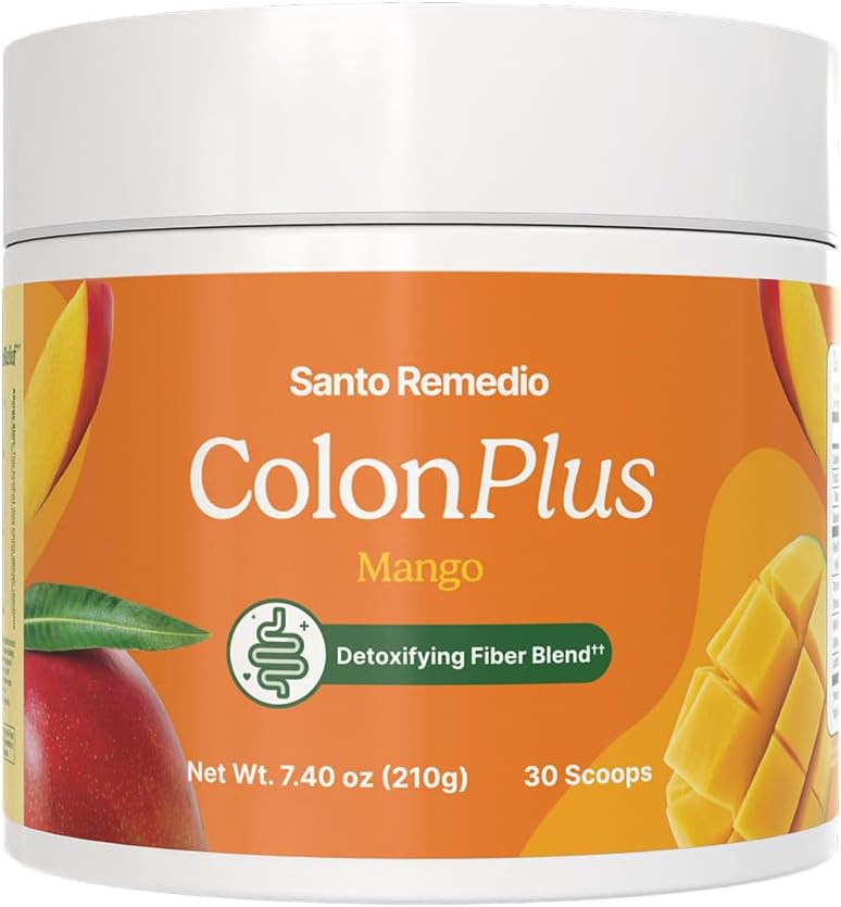 Santo Remedio Colon Plus, Colon Cleanser, Dietary Psyllium Husk Fiber og Probiotika Supplement, 30 Services, Mango Flavor