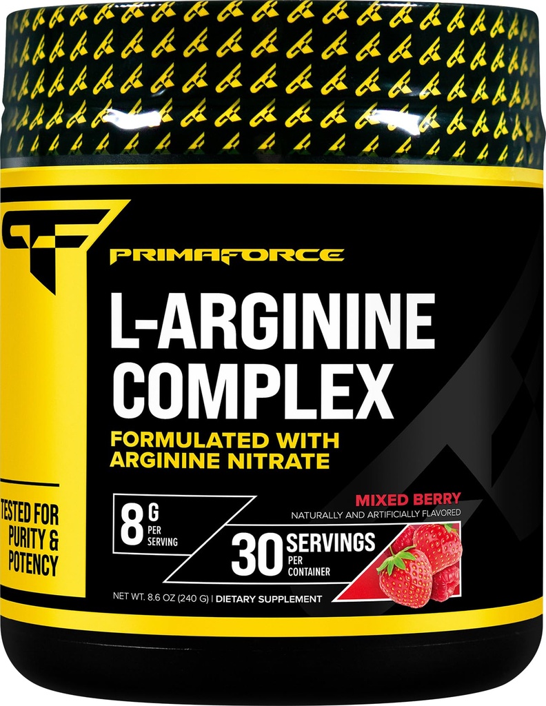 Primaforce L-Arginine Complex pulver (30 serveringer per flaske | blandet berry) Kraftig proteinbygging supplement for maksimal gevinster