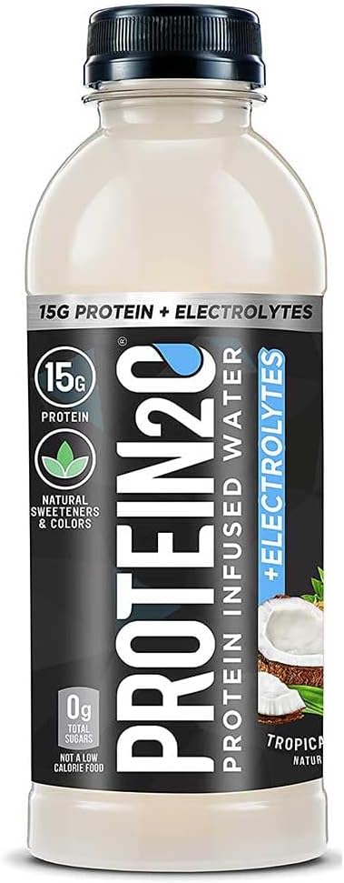 Protein2o 15g Whey Protein Isolere Infundert vann Plus Elektrolytter, sukkerfri sportsdrikk, klar til å drikke, Glutenfri, Laktosefri, Tropisk kokos, 16,9 oz flaske (12 teller)