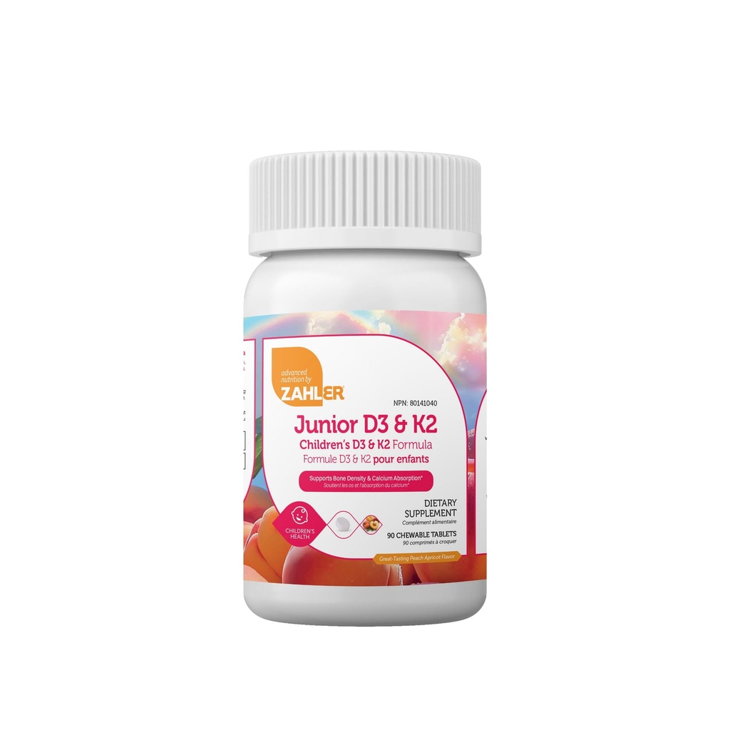 Zahler - Junior vitamin D3 + K2 Chewable Tabletter for barn | Vitamin D for barn 2000 IU | Delicious vitamin D K2 Chews for å støtte sunne bein og tenner - Kosher, mindre sukker enn gummier (90 greve)