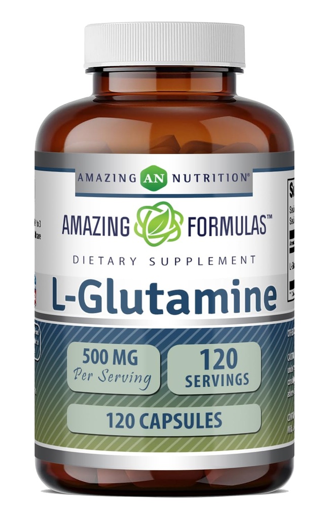 Amazing Formler L-Glutamine Aminosyre Supplement | 500 Mg | Kapsler | Ikke-GMO | Glutenfri | Laget i USA (1 Pakke | 120 greve)
