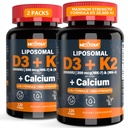 Vitamin D3 20 000 IE + K2 Vitamin (MK4 & MK7) 200mcg + kalsium Citrat, Optimal Vitamin D3 K2 Softgel - Sterk Bein & Muskel, Kalsiumabsorpsjon, Hjelpe vitamin D-mangel, Lett å Svelge, 2Pack