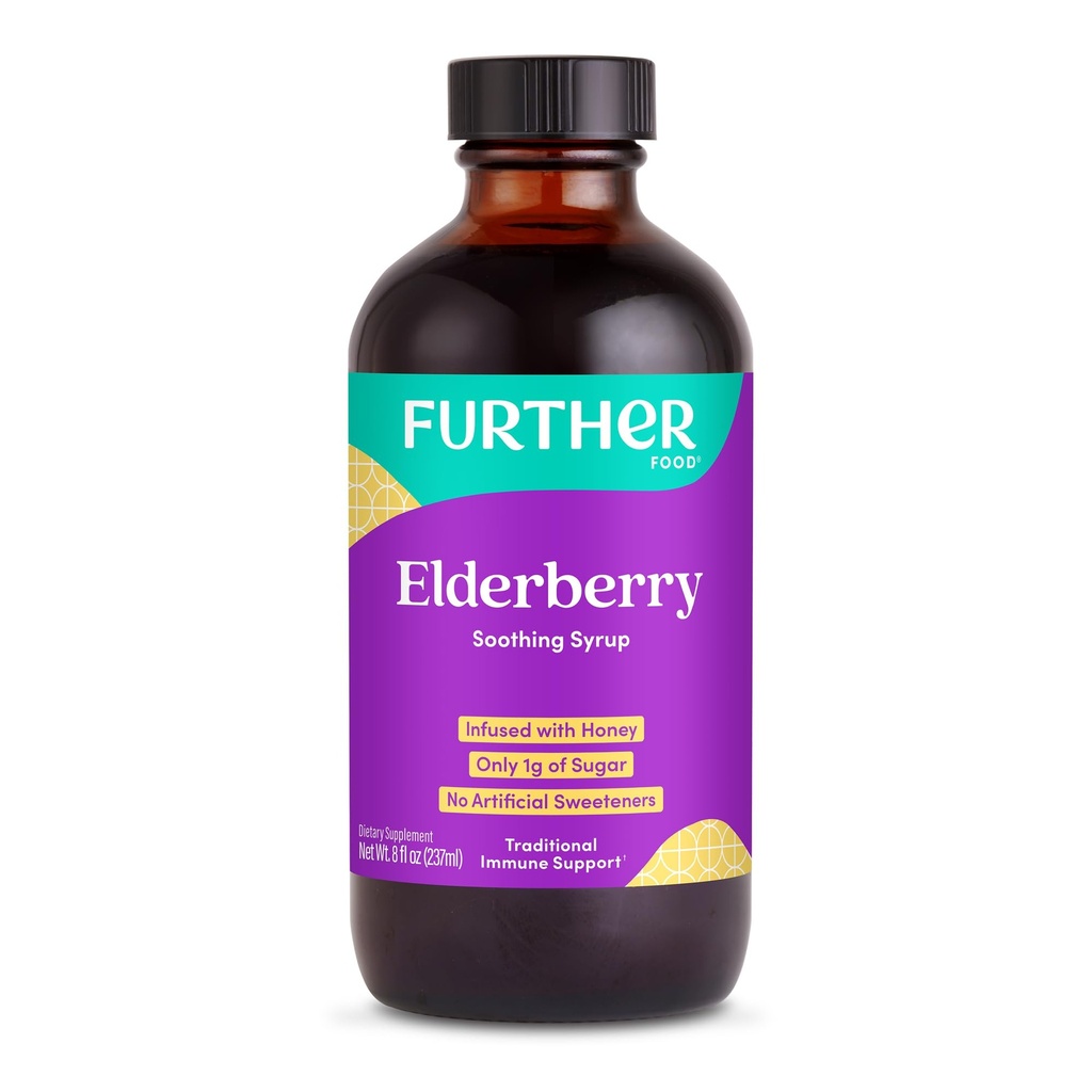 Ytterligere mat Elderbær Syrup for immunstøtte, Sambucus Elderberry Supplement, Daglig Herbal immunsystem Støtte for barn og voksne, Glutenfri (8 oz av Elderbær Soothing Syrup)