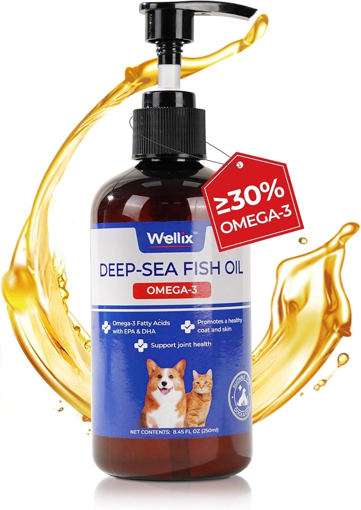 Wellix Omega 3 Fiskeolje for hunder, bedre enn lakseolje for hunder, hunde Fish Oil Supplement, Kjæledyr Hud og Coat Supplement, fremmer hjerte, felles og immun helse, EPA & DHA