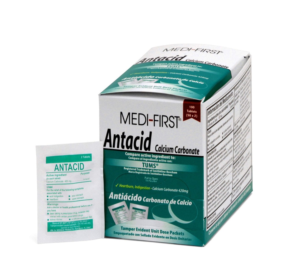 Medi-første 80233 Chewable Mint Antacid tabletter, 100 teller