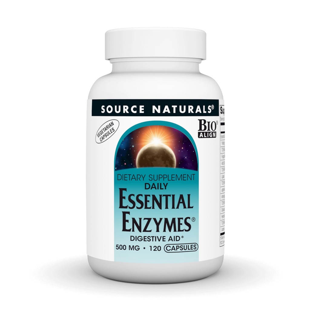 Kilde Naturals Essential Enzymes 500mg Bio-Aligned Flere Enzyme Supplement Herbal Forsvar for Digestion, Gass, Accelerasjon og Bloating Relief - støtter immunsystem * - 120 Vegetariske kapsler