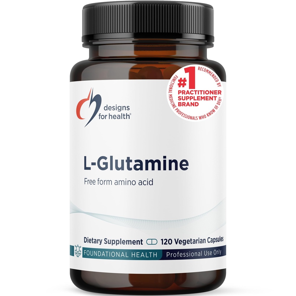 Designs for helse L Glutamine Kapsler - 850 mg Vegetarisk Aminosyrer Supplement for å støtte muskelgjenvinning, Digestiv, Immun + Gut Helse - Ikke-GMO + Glutenfri (120 Kapsler)