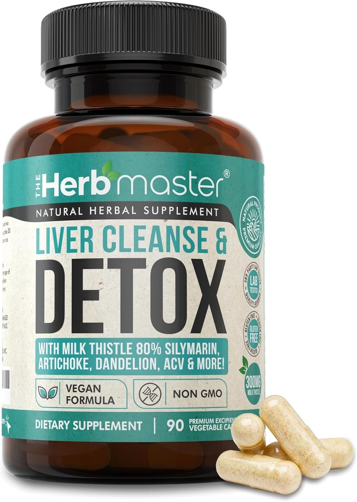Nora Ross Herbmaster Liver Cleanse Detox & Reparasjon – 27-i-1 Herbal Liver Support Supplement for menn og kvinner – Milk Thistle Supplement w/Artichoke Extract, Choline, sink & Dandelion Root – 45 Serveringer