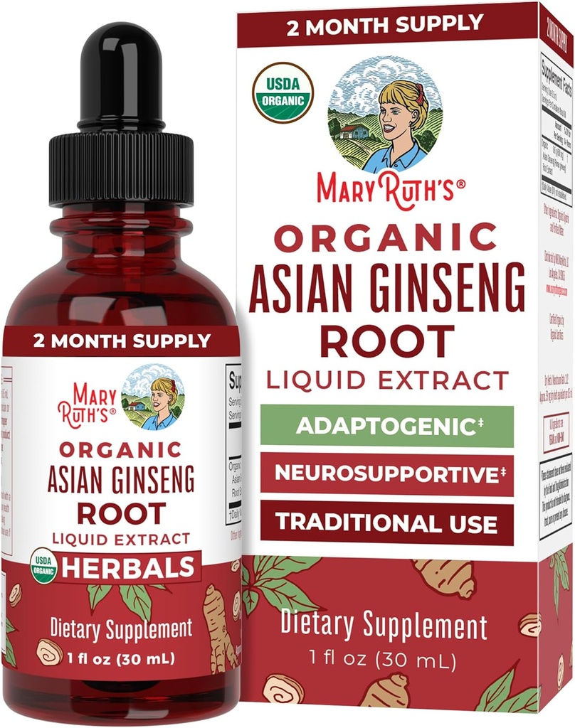 MaryRuth Organics Herbal Supplement Drop, Antioksidant, Økt energi, Pakke med 1, Ginseng Root for Vitality, støtter fokus og utholdenhet, Vegan, Ikke-GMO, Glutenfri, 1 Fluid Ounces