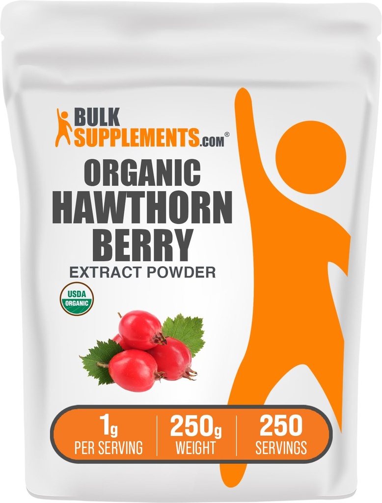 BulkSupplements.com Økologisk Hawthorn Berry Ekstrakt pulver - Hawthorn Berry Supplement - Herbal & Glutenfri, 1g per servering, 250g (8,8 oz) (Pack of 1)