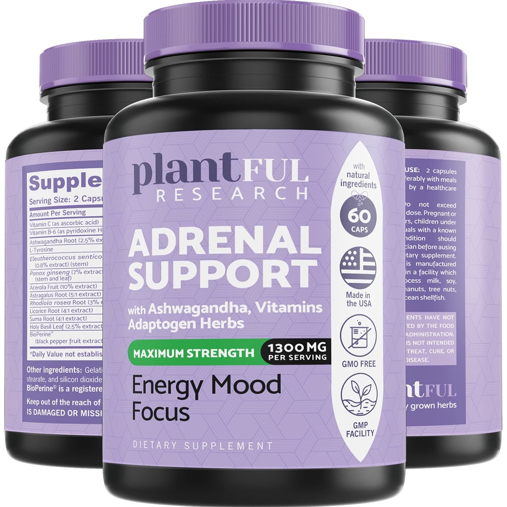 Adrenal Support & Cortisol Manager Supplement │ Ultra høy renhet Adaptogens, Ashwagandha Extract, Rhodiola Rosea Kapsler for naturlig energi, tretthet, Mood Boost Non GMO