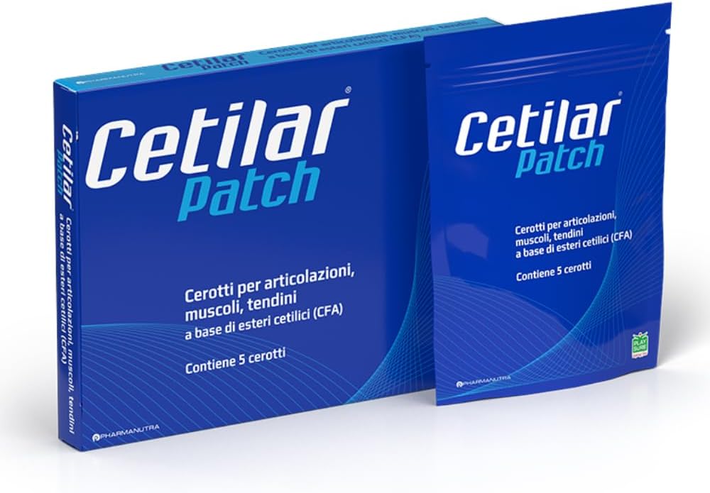 Cetilar Patch - 5 Disposable Patches med patentert cetylerte fettsyrer for langvarige ledd- og muskelsmerter Relief, forbedret mobilitet og sportsgjenvinning - Svette- og vannbestandig - doping gratis