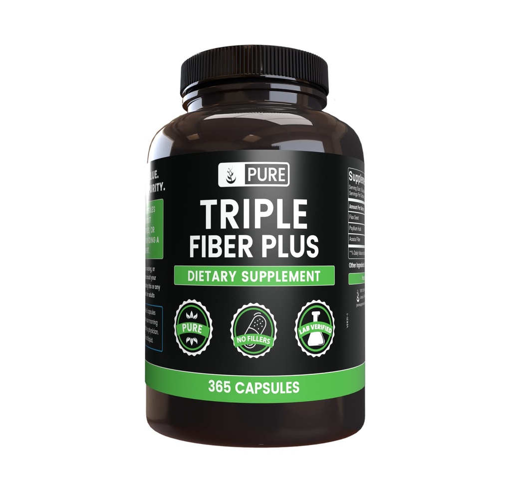 Rene opprinnelige ingredienser Triple Fiber (365 kapsler) Ingen magnesium eller Rice Fillers, alltid ren, Lab Verifisert